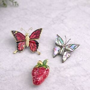Butterfly & Strawberry Brooch